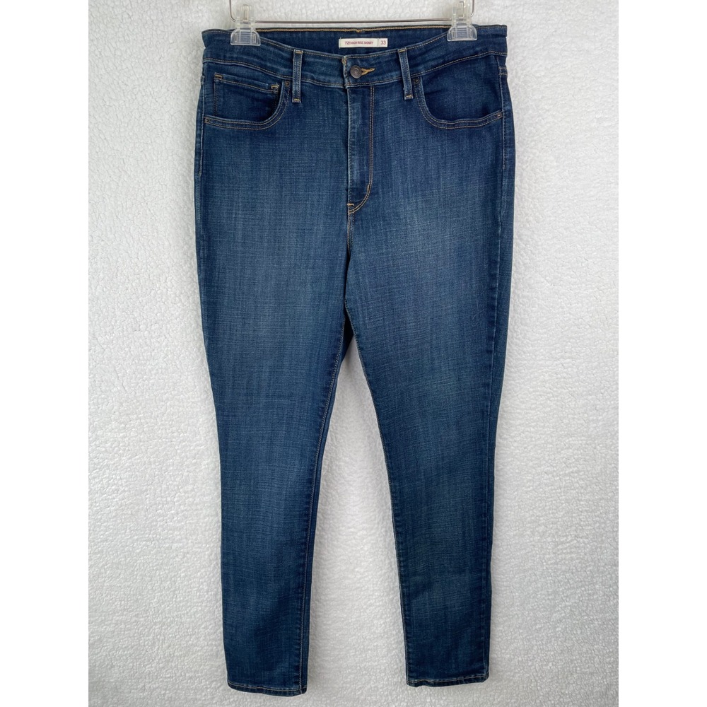 Levis 721 High Rise Skinny Jeans Womens 33 Blue Medium Dark Wash Denim Stretch